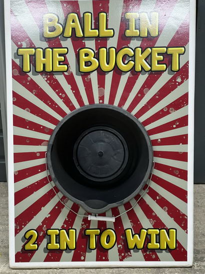 Carnival game hire baal in the bucket, 2 in to win