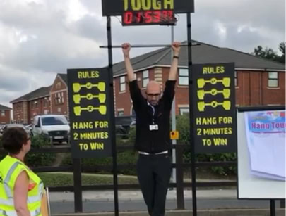 Hangh tough funfair game, test your strenght see how long you can hang on the bar for hire throughout Northern Ireland